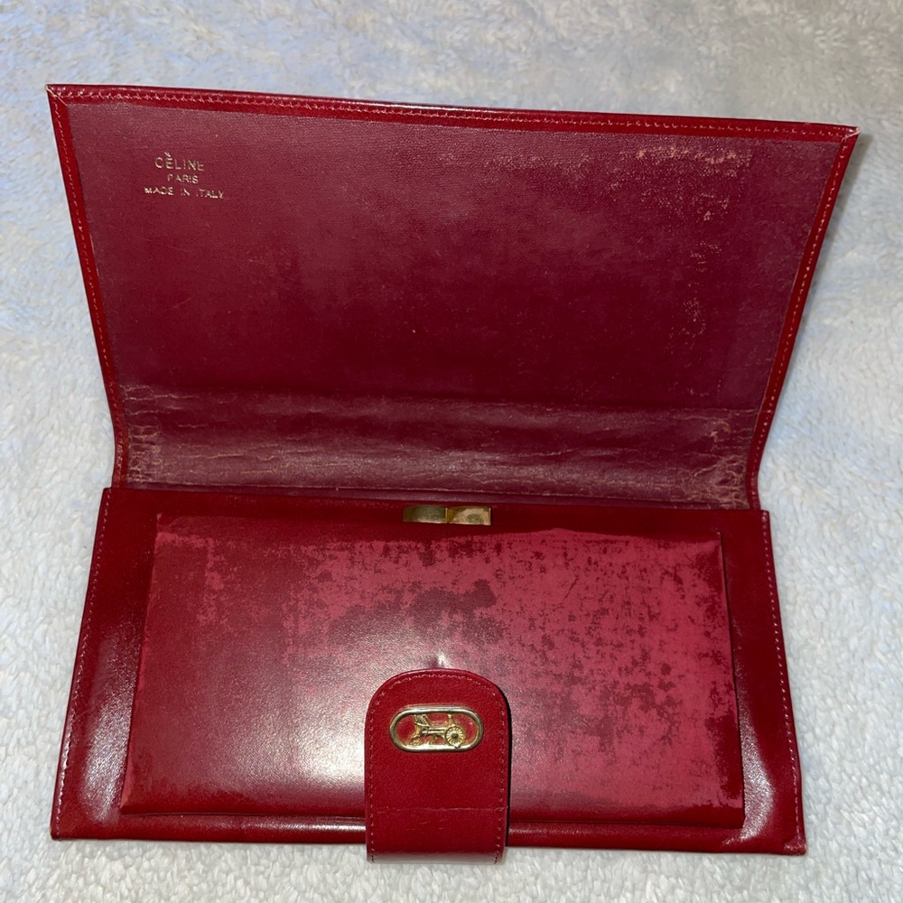 Vintage Celine Deep Red Tri-fold Sulky C Horse Carriage Oversized Wallet - Picture 3 of 11